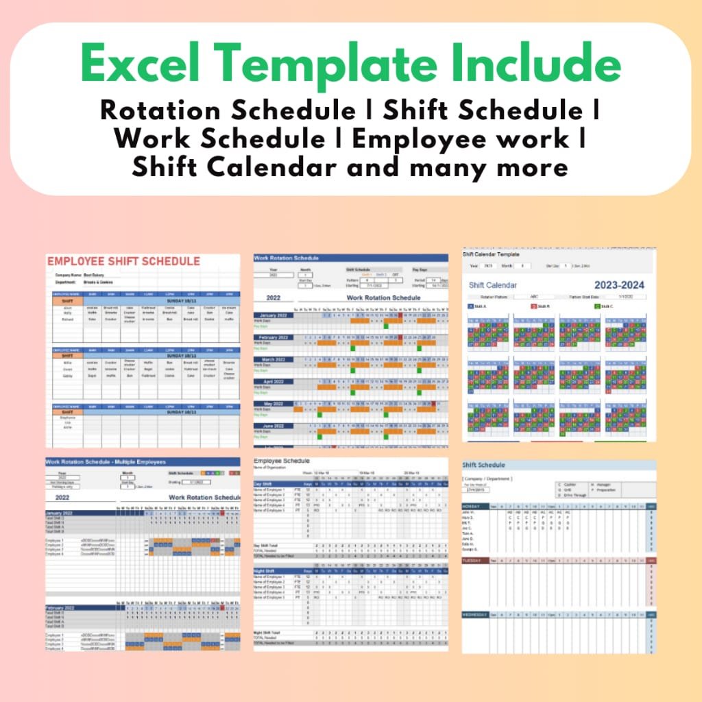 7 Set Shift Schedule Excel Template - Image 3