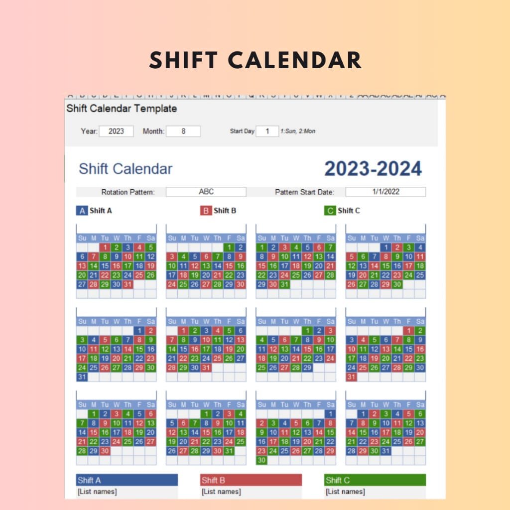 7 Set Shift Schedule Excel Template - Image 6