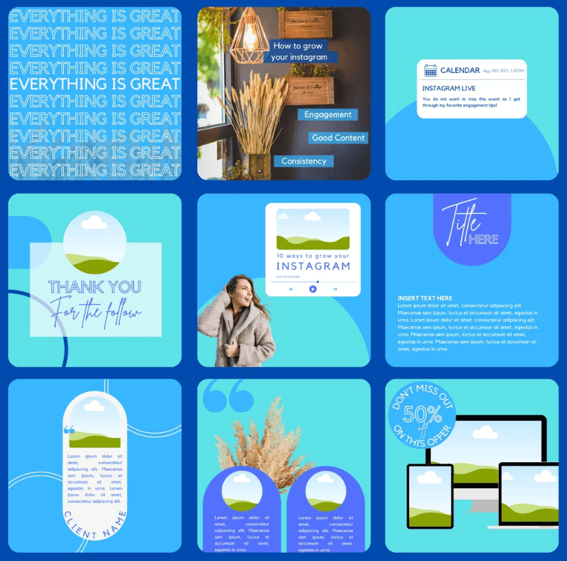 30 Blue Theme Canva Templates Printable A4 for Instagram Facebook Minimalist Design - Image 3