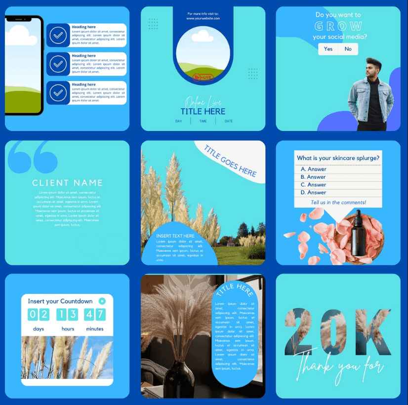 30 Blue Theme Canva Templates Printable A4 for Instagram Facebook Minimalist Design - Image 4