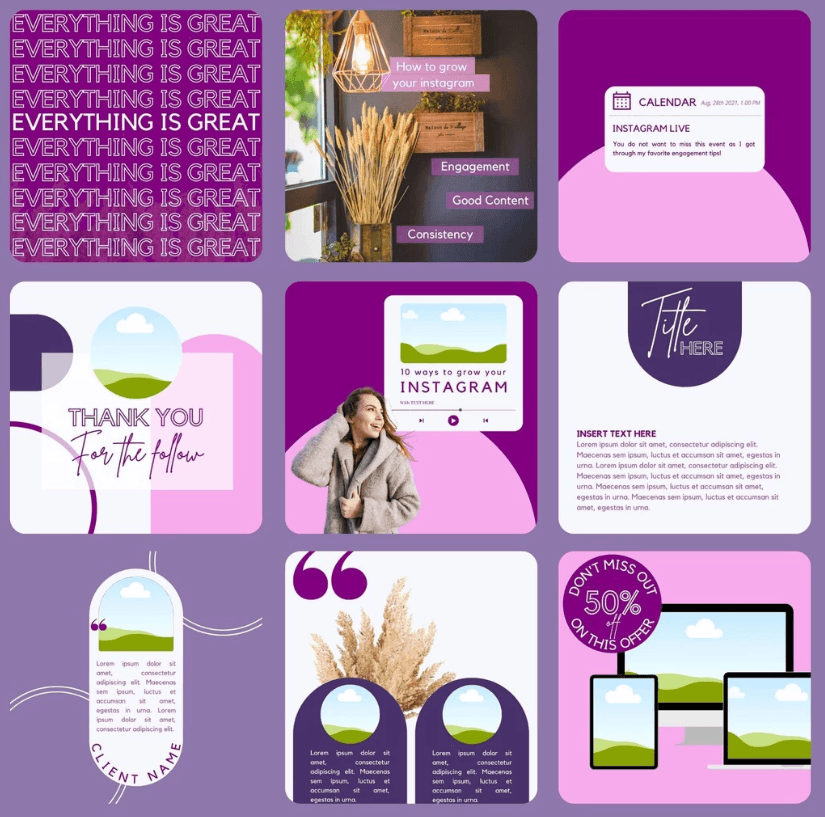 30 Purple Theme Canva Templates Printable A4 for Instagram Facebook Minimalist Design - Image 2
