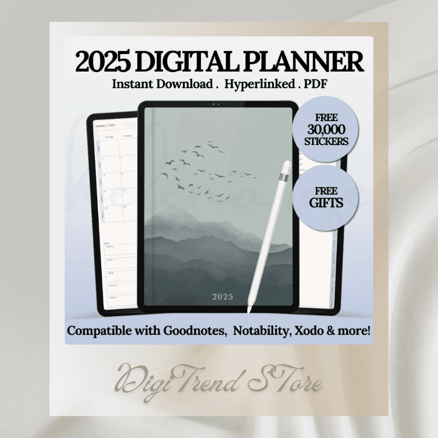 2025 Hyperlinked Digital Planner | For iPad & Android | Good notes Compatible