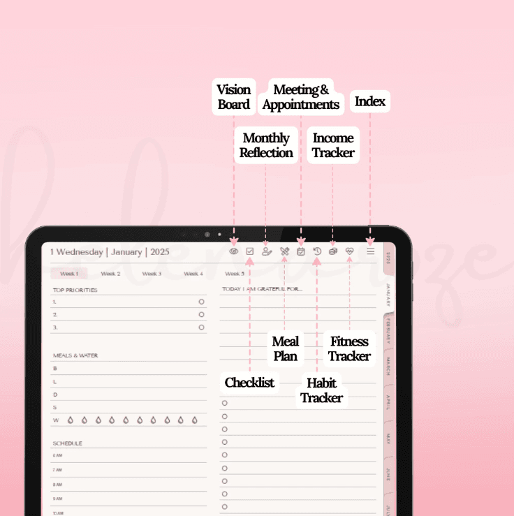 2025 Hyperlinked Digital Planner | Daily & Weekly Planner for Goodnotes on iPad | Includes Planner Stickers - Image 6